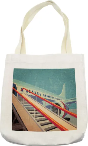 Lunarable Vintage Modern Tote Bag, Jet Commercial Airlines Plane Design Eighties Travel Theme Holiday Vacation, Cloth Linen Reusable Bag for Shopping Books Beach and More, 16.5" X 14", Cream