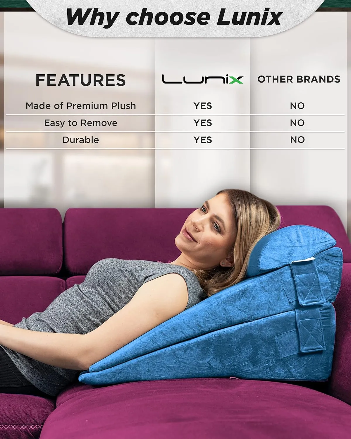 Lunix Replacement Cover for LX8 2 Layers Wedge Pillow Set, Foam not Included - Blue