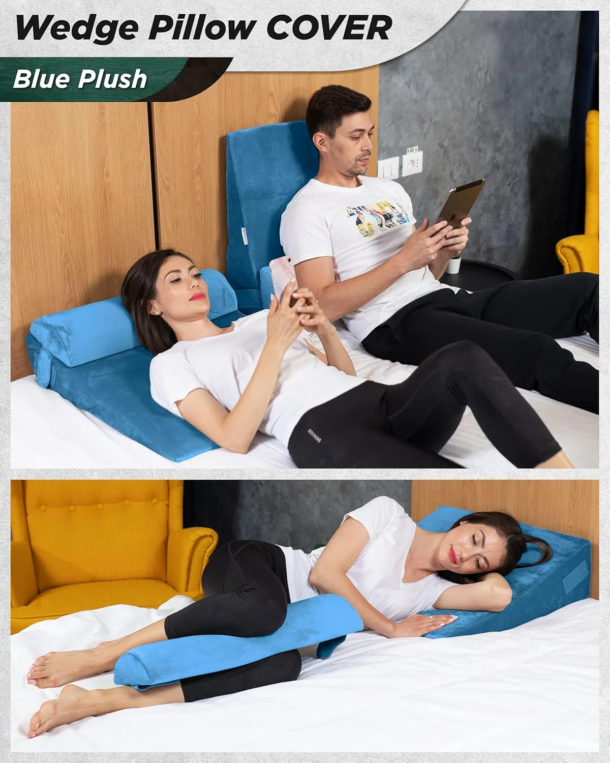 Lunix Replacement Cover for LX8 2 Layers Wedge Pillow Set, Foam not Included - Blue