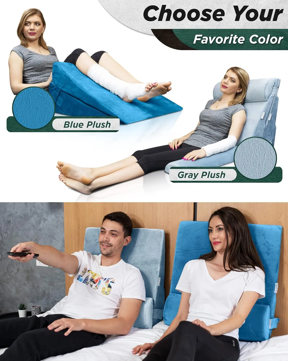 Lunix Replacement Cover for LX8 2 Layers Wedge Pillow Set, Foam not Included - Blue