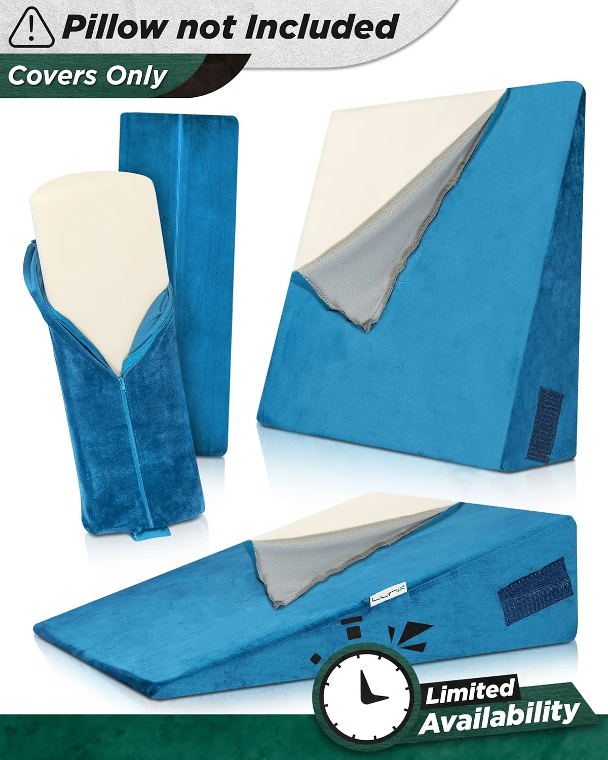Lunix Replacement Cover for LX8 2 Layers Wedge Pillow Set, Foam not Included - Blue