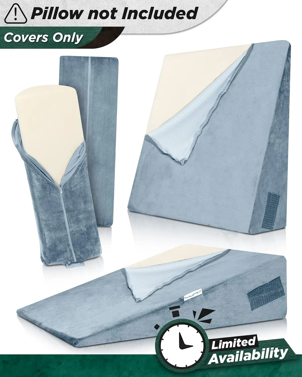 Lunix Replacement Cover for LX8 2 Layers Wedge Pillow Set, Foam not Included - Gray