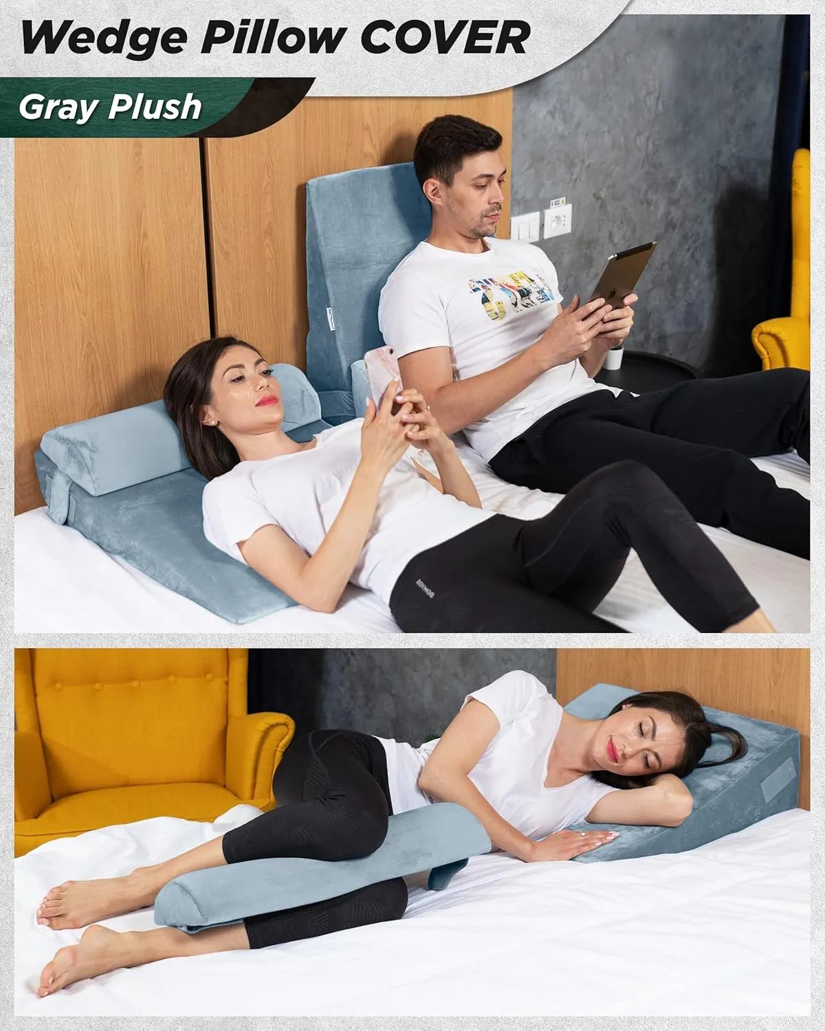 Lunix Replacement Cover for LX8 2 Layers Wedge Pillow Set, Foam not Included - Gray