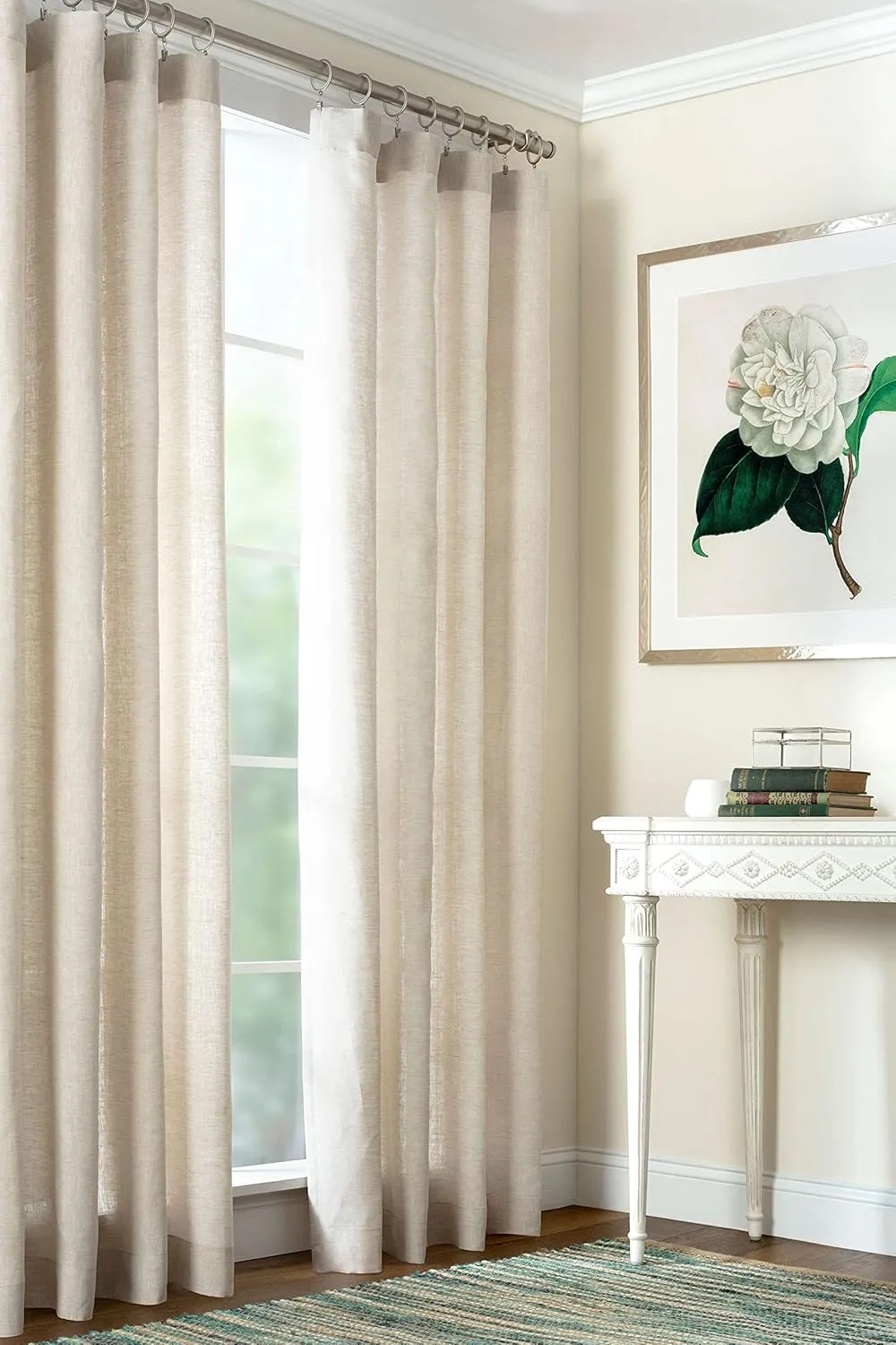 Lush Linen Natural Curtain Panel, 55" W x 84" L, Neutral Solid Pattern