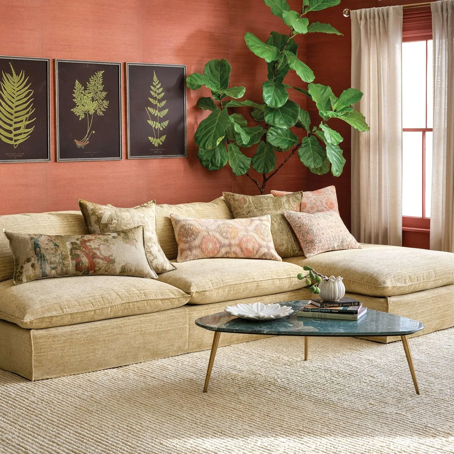Lush Linen Natural Curtain Panel, 55" W x 84" L, Neutral Solid Pattern