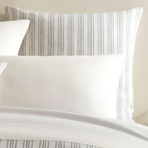 Lush Linen Stripe Slate Blue Duvet Sham, Euro Size, Blue/White Stripe Pattern