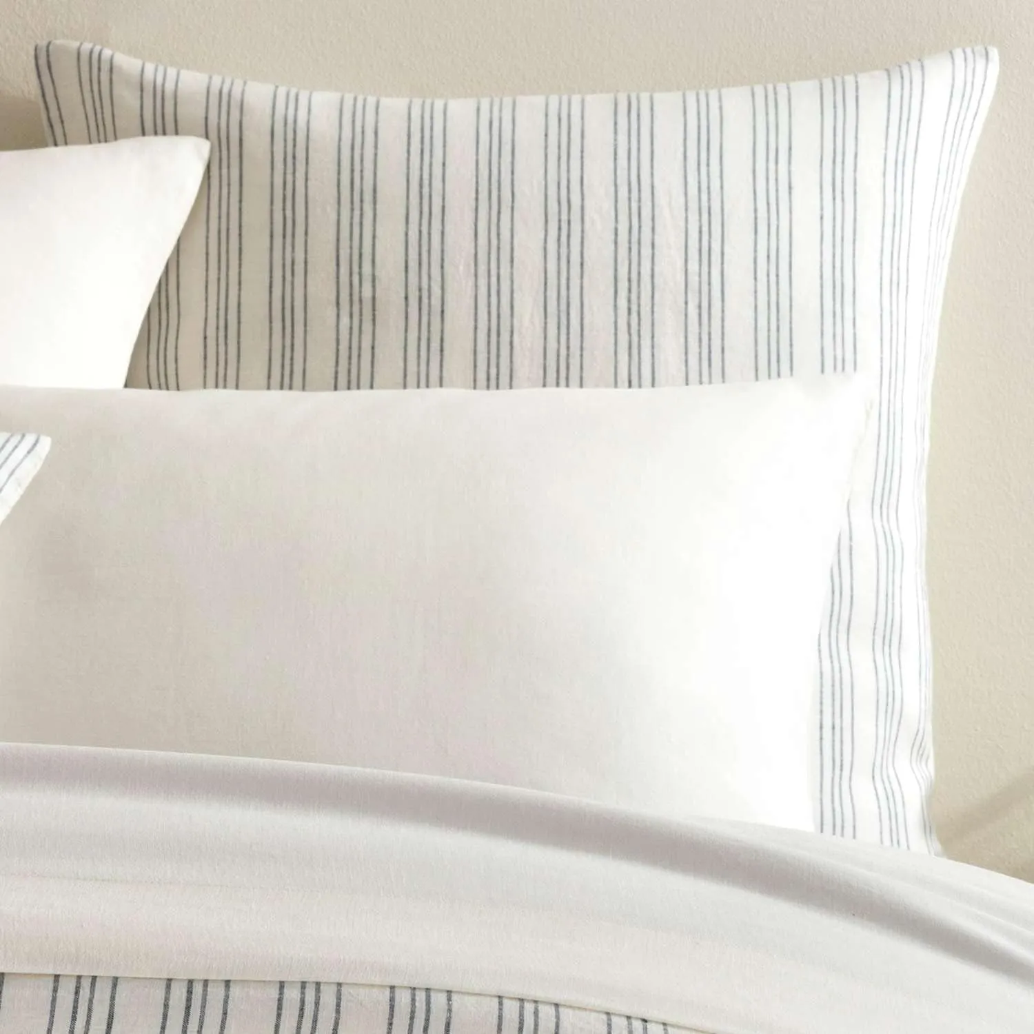 Lush Linen Stripe Slate Blue Duvet Sham, Euro Size, Blue/White Stripe Pattern