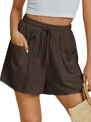 luvamia Linen Shorts for Women Trendy High Waisted Casual Summer Pull On Drawstring Beach Loost Fit Shorts with Pockets