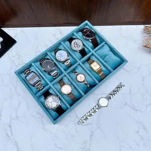 Luxury Velvet 10 Slot WATCH BRACELET Jewelry Trays for Drawer and Jewelry Storage tray Display for Watches, bracelets and Bangles and other Jewellery needs (Sea Green, 30*20*5 cm)