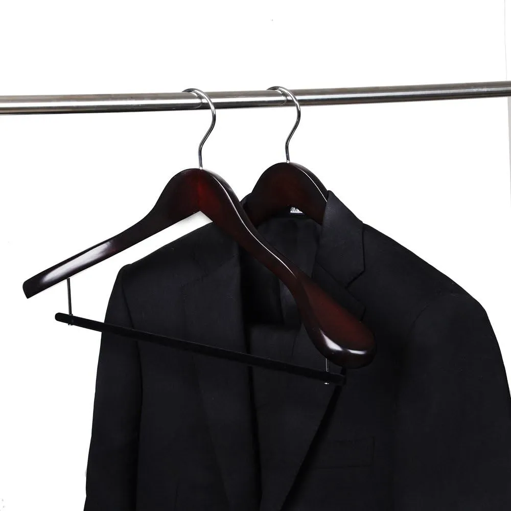 Luxury Wide Shoulder Wooden Hangers 6 Pack, with Velvet Bar, Smooth Mahogany Finish Wood Suit Hanger Coat Hanger for Closet, Holds Upto 20lbs, 360° Swivel Hook, for Jacket, Dress Heavy Clothes Hangers