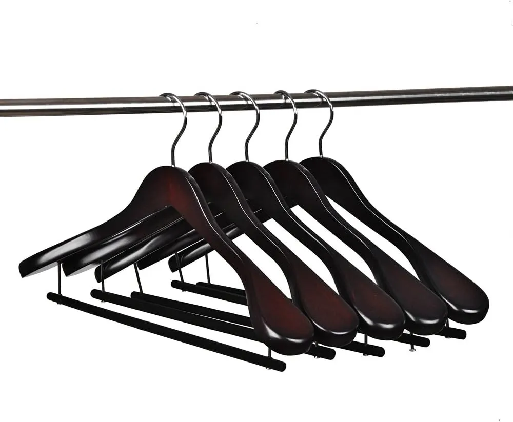 Luxury Wide Shoulder Wooden Hangers 6 Pack, with Velvet Bar, Smooth Mahogany Finish Wood Suit Hanger Coat Hanger for Closet, Holds Upto 20lbs, 360° Swivel Hook, for Jacket, Dress Heavy Clothes Hangers