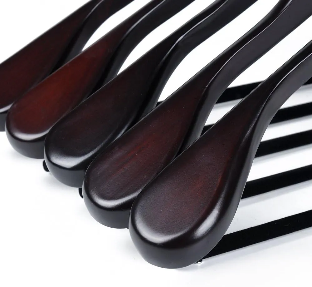 Luxury Wide Shoulder Wooden Hangers 6 Pack, with Velvet Bar, Smooth Mahogany Finish Wood Suit Hanger Coat Hanger for Closet, Holds Upto 20lbs, 360° Swivel Hook, for Jacket, Dress Heavy Clothes Hangers