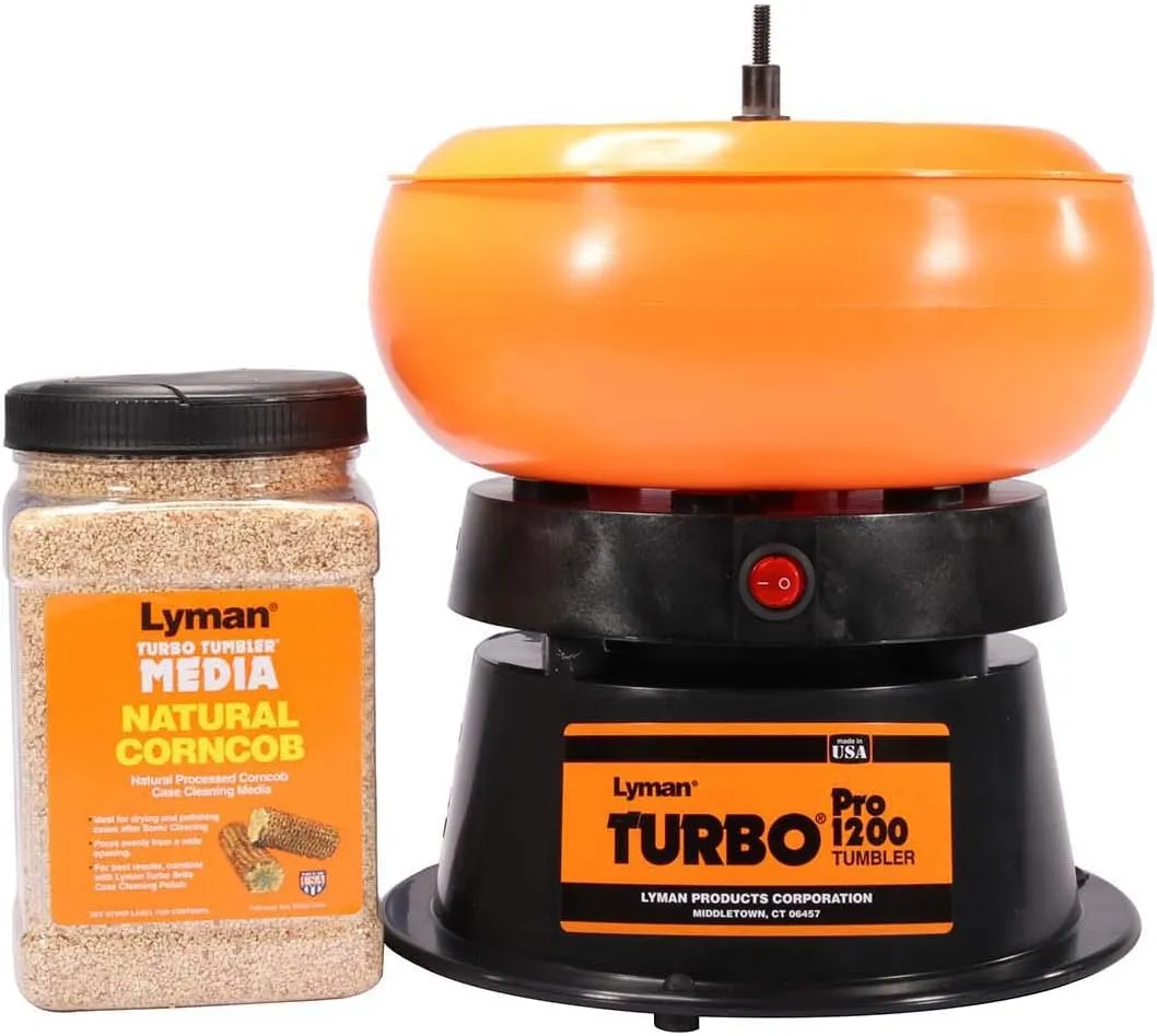 Lyman Case Cleaning Kit with 1200 Pro Tumbler and 2lbs of Corncob Media, Black, Orange (7631686)