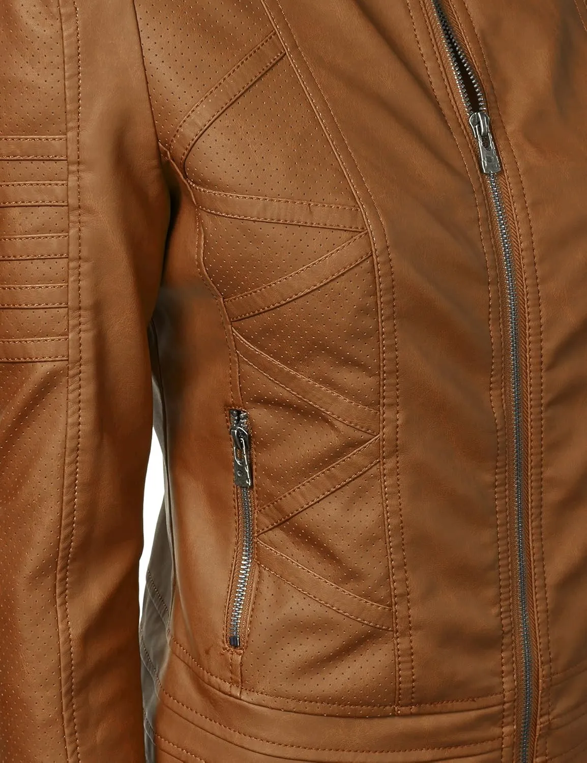 Made By Johnny MBJ Womens Faux Leather Zip Up Moto Biker Jacket with Stitching Detail