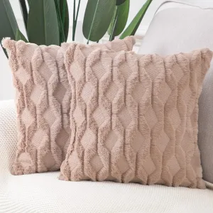 MADIZZ Set of 2 Soft Plush Short Wool Velvet Decorative Throw Pillow Covers 20x20 inch Light Brown Square Luxury Style Cushion Cases Pillow Shell for Sofa Bedroom