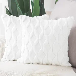 MADIZZ Set of 2 Soft Plush Short Wool Velvet Decorative Throw Pillow Covers 20x20 inch White Square Luxury Style Cushion Cases Pillow Shell for Sofa Bedroom
