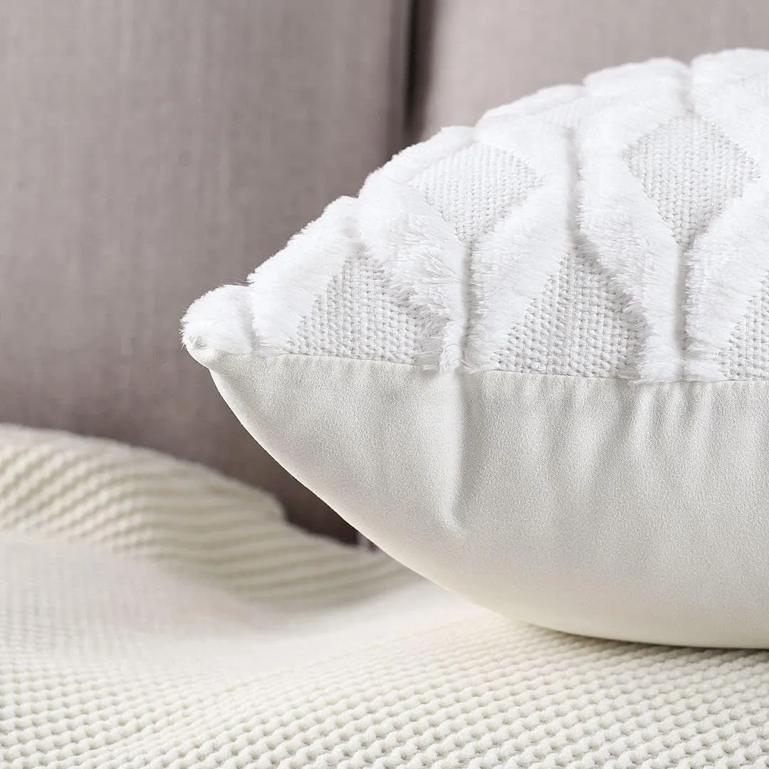 MADIZZ Set of 2 Soft Plush Short Wool Velvet Decorative Throw Pillow Covers 20x20 inch White Square Luxury Style Cushion Cases Pillow Shell for Sofa Bedroom