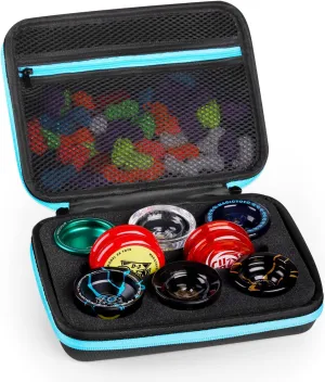 MAGICYOYO Yoyo Ball Storage Bag - Professional Case with Dual Zipper, 8 Yoyo Storage Holes and Interior Zip Mesh Bag - Black Blue