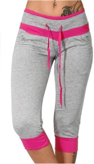 maisdgop Women's Capri Pants Fashion Summer Color Block Capris Casual Drawstring High Waist Sweatpant Slim Fitting Yoga Pant