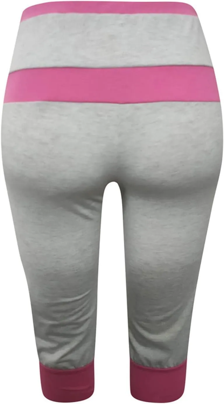 maisdgop Women's Capri Pants Fashion Summer Color Block Capris Casual Drawstring High Waist Sweatpant Slim Fitting Yoga Pant