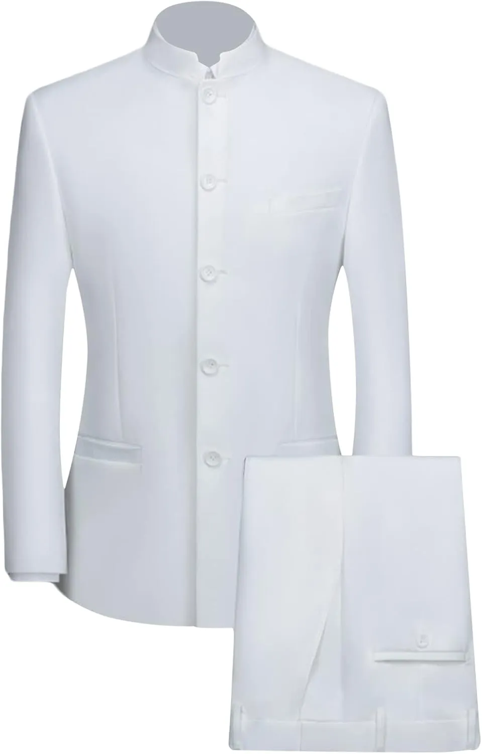 Maiyifu-GJ Men 2 Pieces Chinese Tunic Suit Mandarin Collar Blazer Set Button Jacket Pant Set Traditional Uniform Groom Dress