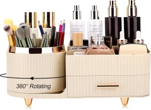Makeup Organizer for Vanity, Cosmetic Display Case with Drawers, Fits Makeup, Skincare Products, Brushes, Lipsticks, and Other Accessories, Versatile Storage Solution (Cream)