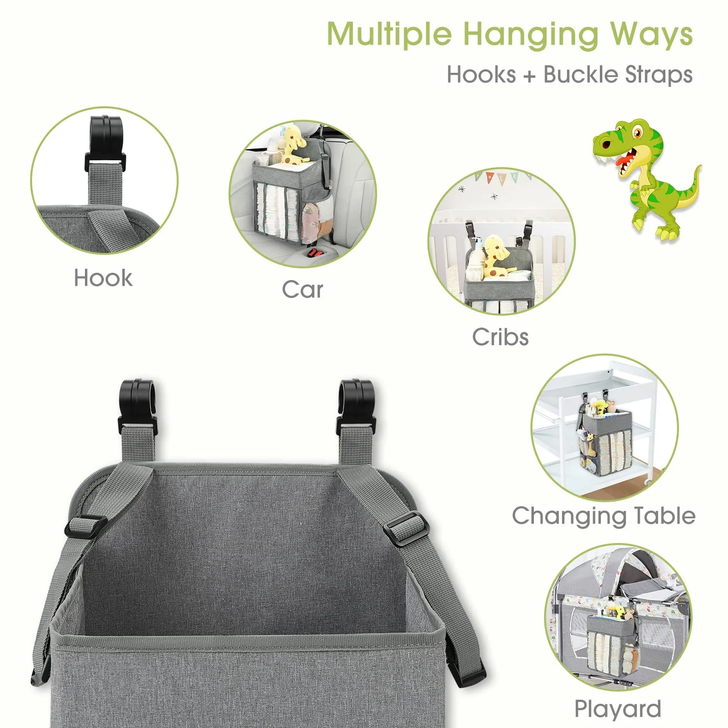 Maliton Changing Table Diaper Organizer - Baby Hanging Diaper Stacker Nursery Caddy Organizer for Cribs Playard Baby Essentials Storage - Hold 52  Diapers - 18.5" x 10.5" x 8" (Gray)