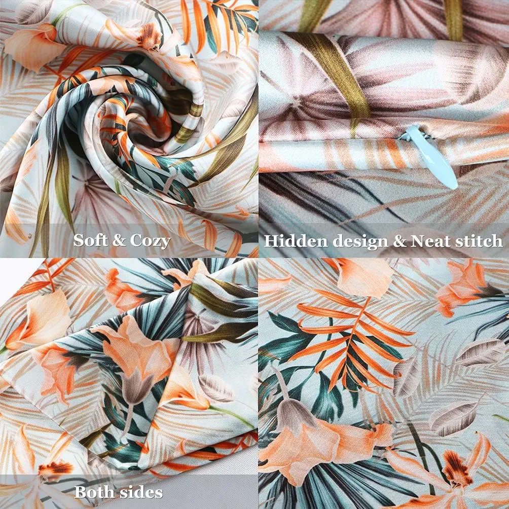 MANSPHIL Tropical Floral 100% Silk Pillowcase Standard Size, Pattern Printed, 22 Momme Mulberry Silk Pillow Cases Cover for Hair and Skin Beauty, Hidden Zipper, Green Leaves Orange Flower, 20"x26"