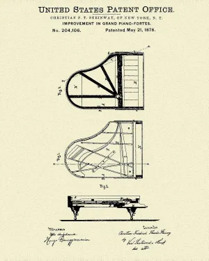 Mari Kyrios Steinway Piano Patent Print Dye Sublimation & Heat Infused Pressed Wall Art 8.5 Inches by 11 Inches