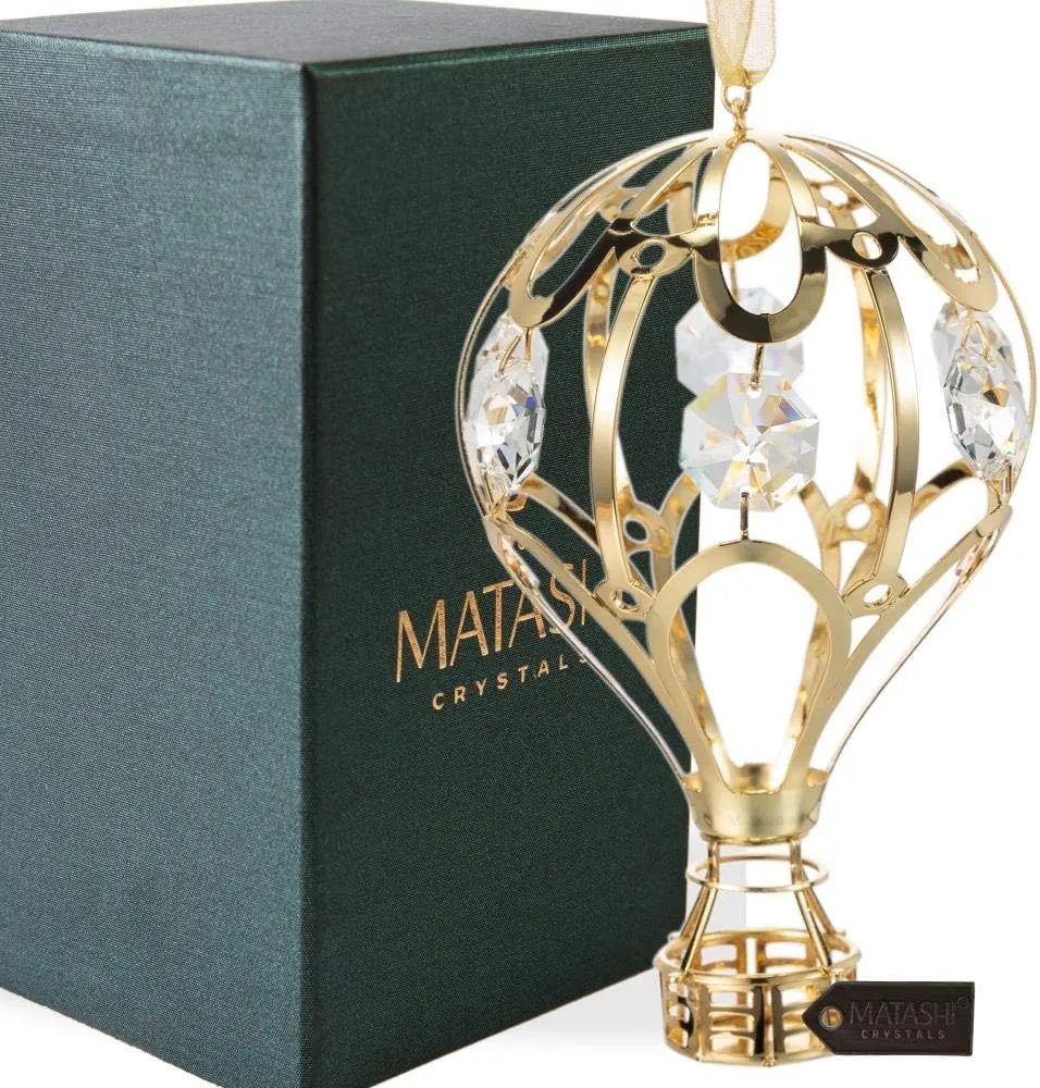 Matashi 24K Gold Plated Crystal Studded Gold Hot Air Balloon Hanging Ornament