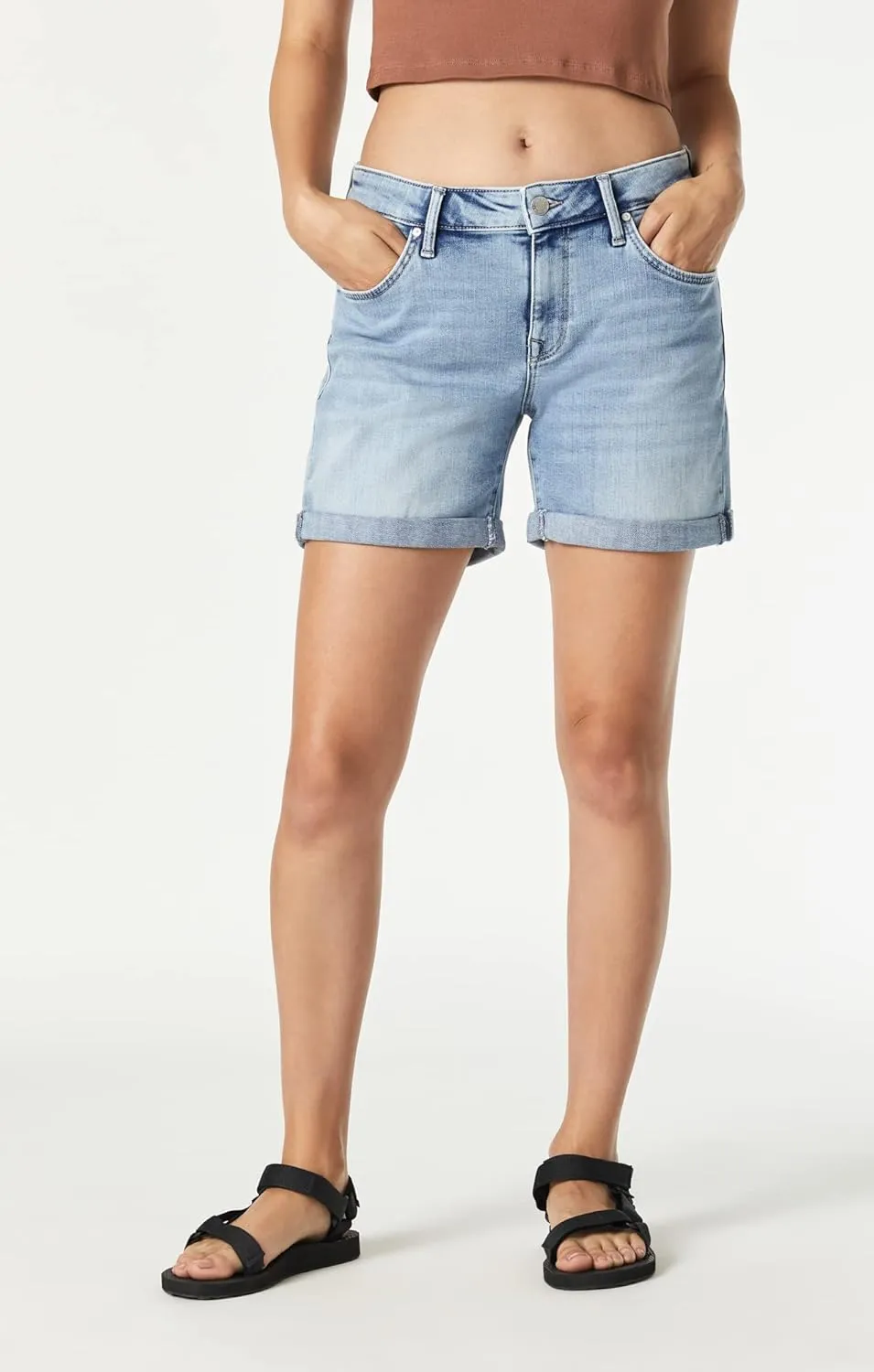 Mavi Pixie Women's Mid Rise Jean Shorts, Denim Mid Rise Boyfriend Shorts for Women