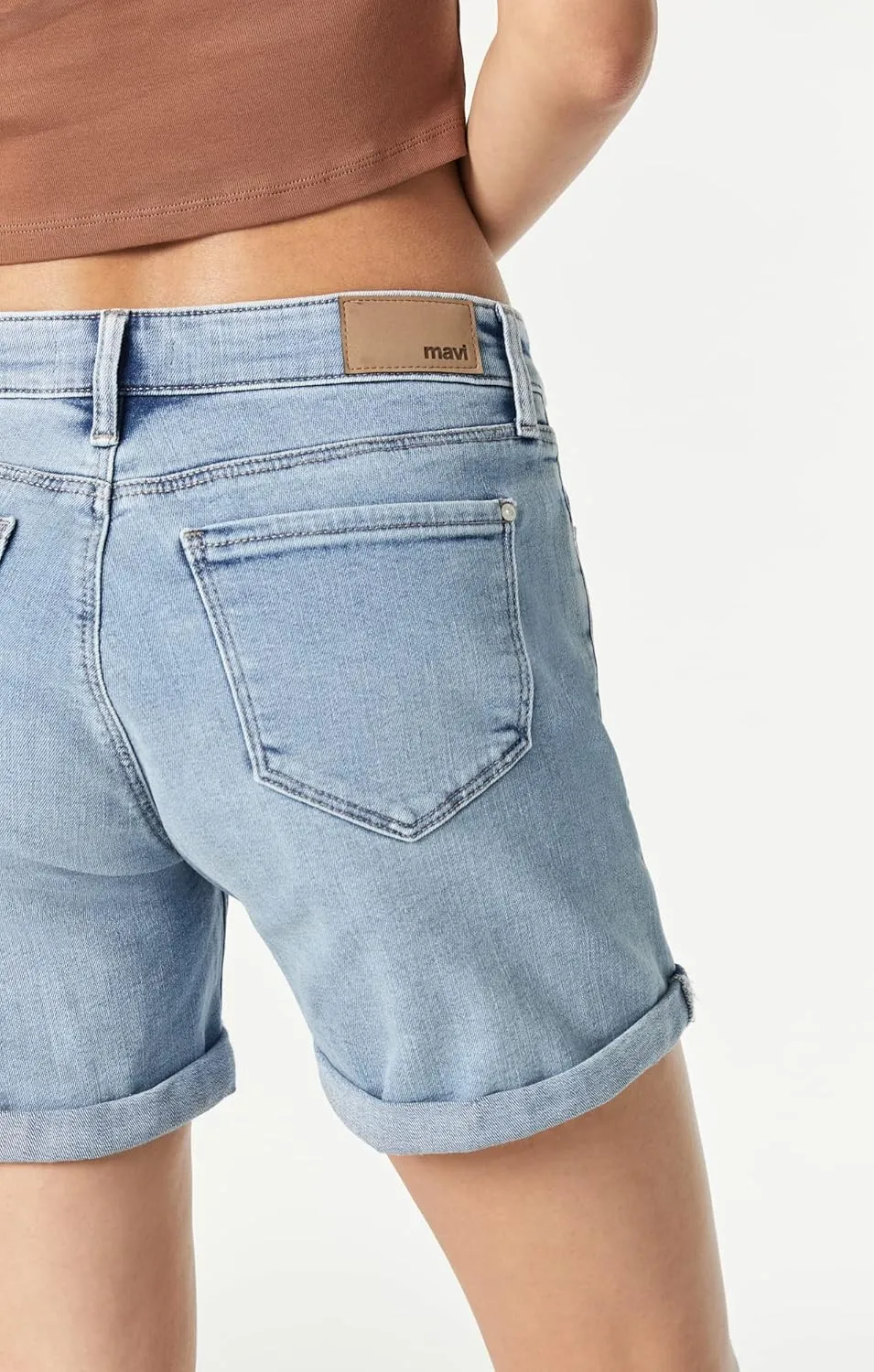 Mavi Pixie Women's Mid Rise Jean Shorts, Denim Mid Rise Boyfriend Shorts for Women