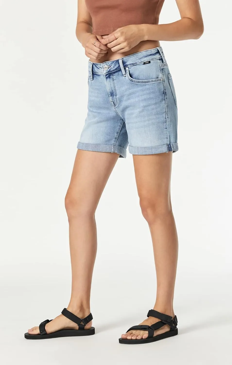Mavi Pixie Women's Mid Rise Jean Shorts, Denim Mid Rise Boyfriend Shorts for Women