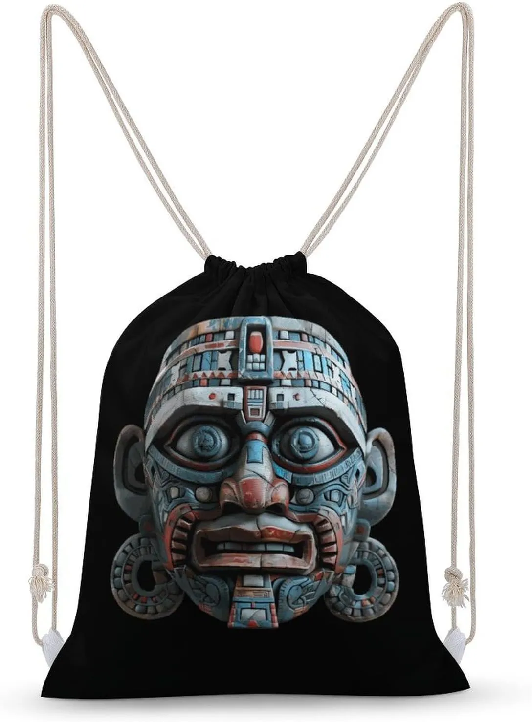 Maya Face Mask Travel Drawstring Backpack Canvas Sport Daypack Casual String Bag for Women and Men