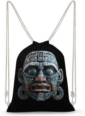 Maya Face Mask Travel Drawstring Backpack Canvas Sport Daypack Casual String Bag for Women and Men