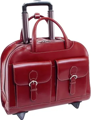 McKlein Davis, Top Grain Cowhide Leather, 15" Horizontal Wheeled Ladies' Laptop/Computer & Tablet Business Briefcase/Rolling Overnight Travel Bag, Removable Trolley case