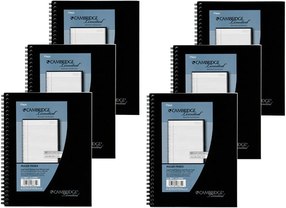 Mead Cambridge Wirebound Business Notebook, Legal Rule, 6 5/8 x 9 1/2 Inches, 1 Subject, White, 80 Sheets per Pad (06672) Pack Of 6