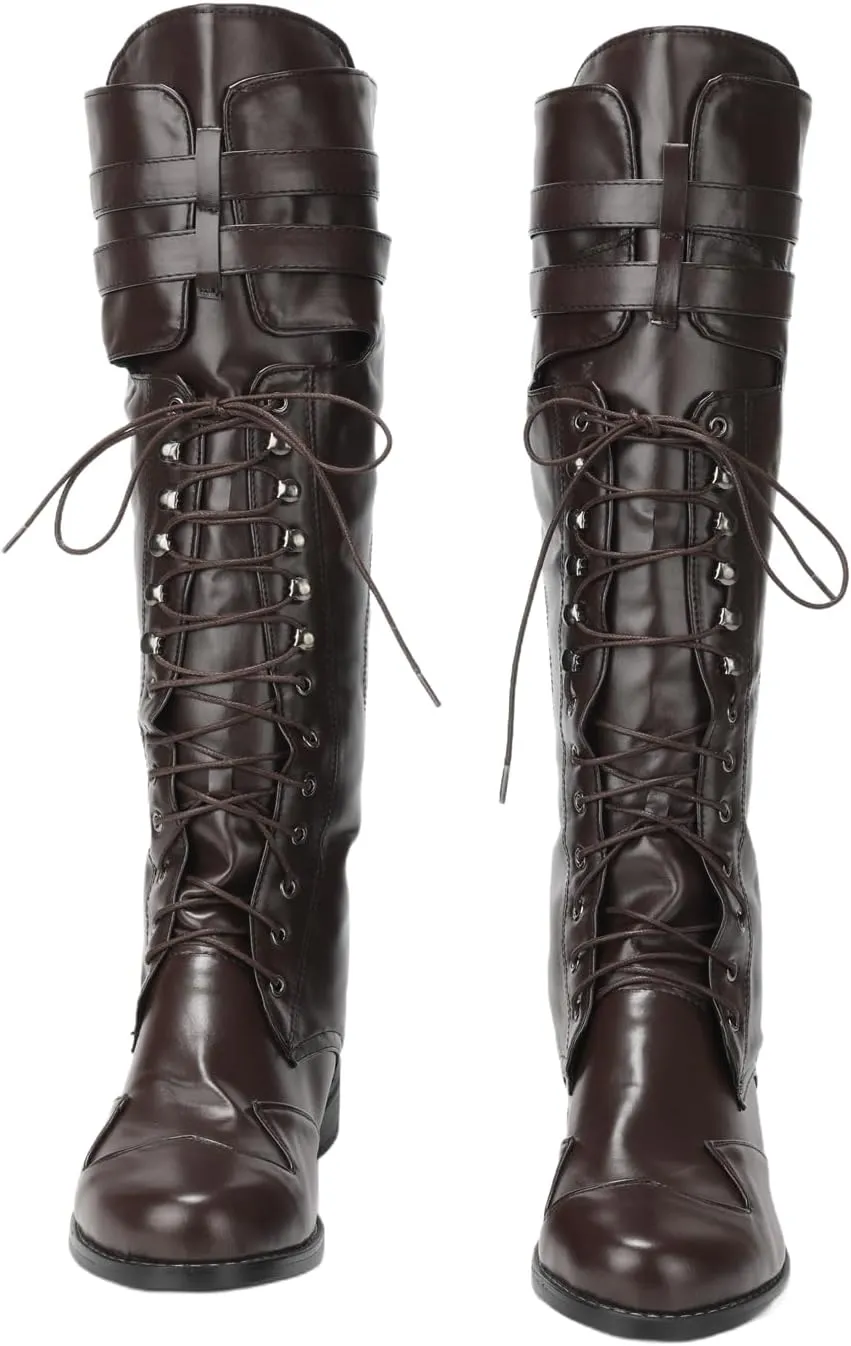 Medieval Pirate Boot Renaissance Faux Leather Steampunk Boots Pirate Cosplay Shoes Halloween