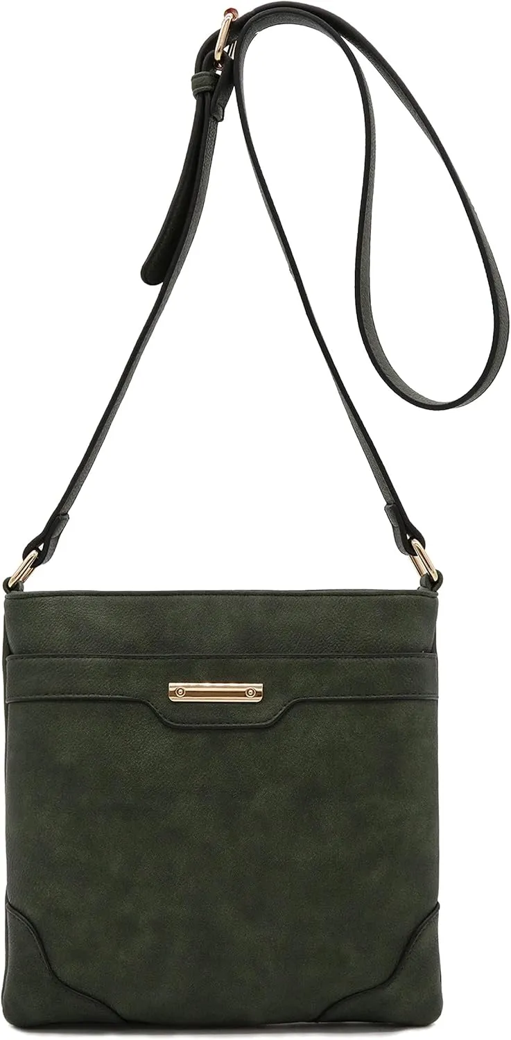 Medium Size Solid Modern Classic Crossbody Bag with Gold Plate