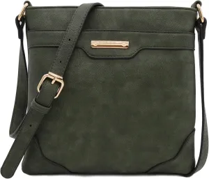 Medium Size Solid Modern Classic Crossbody Bag with Gold Plate
