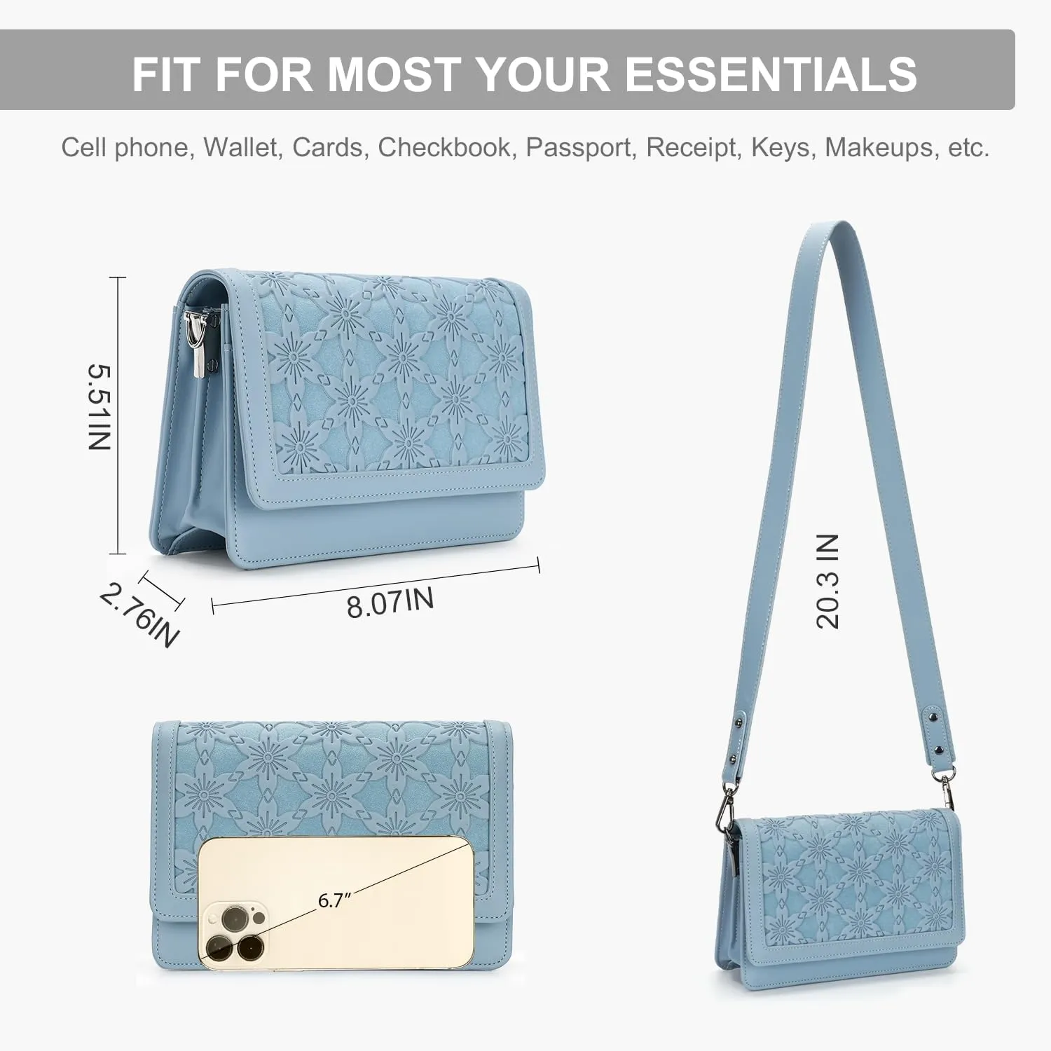 MEITRUE Crossbody Bags for Women Designer Phone Purse Small Shoulder Handbags RFID Wallet with Card Pocket-Snowflake Style