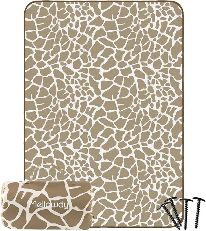 Mellowdy Companion Outdoor Printing Blanket - Waterproof, Wind-Resistant, Warm, Utility Blanket for Camping, Picnic, Stadium, Beach, Gameday, Travel, Foldable with Carrying Bag （Giraffe,55x80 inch）