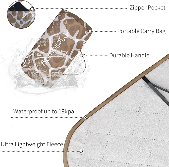 Mellowdy Companion Outdoor Printing Blanket - Waterproof, Wind-Resistant, Warm, Utility Blanket for Camping, Picnic, Stadium, Beach, Gameday, Travel, Foldable with Carrying Bag （Giraffe,55x80 inch）