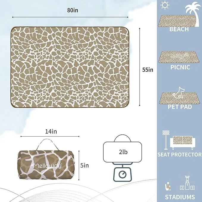 Mellowdy Companion Outdoor Printing Blanket - Waterproof, Wind-Resistant, Warm, Utility Blanket for Camping, Picnic, Stadium, Beach, Gameday, Travel, Foldable with Carrying Bag （Giraffe,55x80 inch）