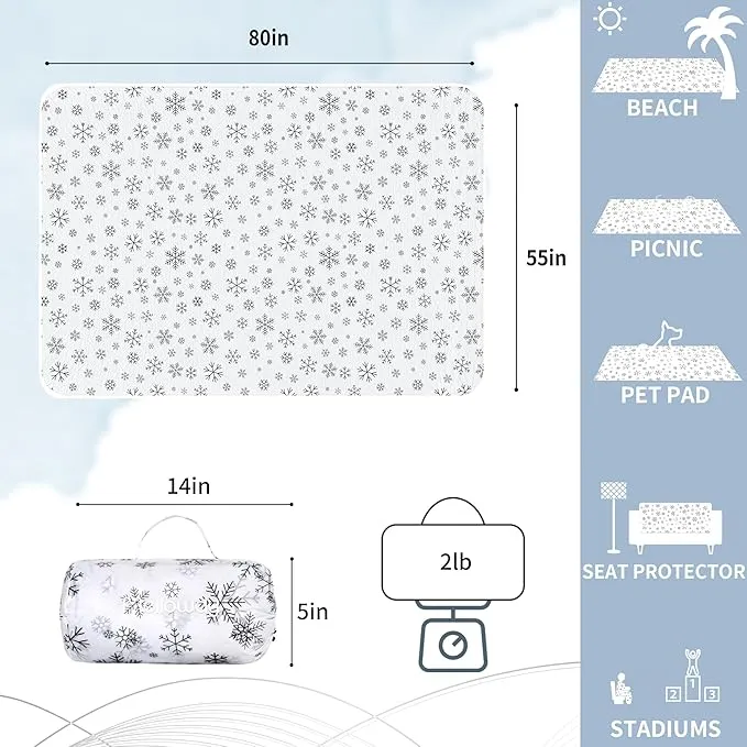 Mellowdy Companion Outdoor Printing Blanket - Waterproof, Wind-resistant, Warm, Utility Blanket for Camping, Picnic, Stadium, Beach, Gameday, Travel, Foldable with Carrying Bag （Snowflakes,55x80 inch）