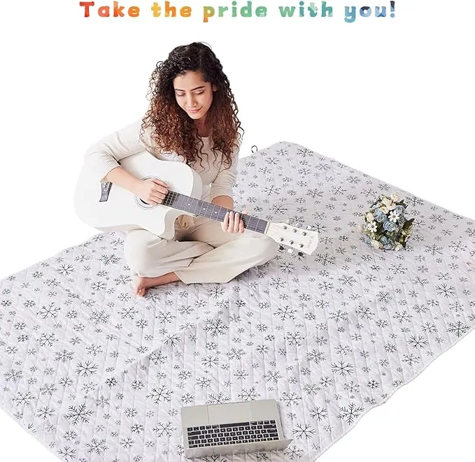 Mellowdy Companion Outdoor Printing Blanket - Waterproof, Wind-resistant, Warm, Utility Blanket for Camping, Picnic, Stadium, Beach, Gameday, Travel, Foldable with Carrying Bag （Snowflakes,55x80 inch）