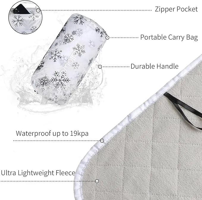 Mellowdy Companion Outdoor Printing Blanket - Waterproof, Wind-resistant, Warm, Utility Blanket for Camping, Picnic, Stadium, Beach, Gameday, Travel, Foldable with Carrying Bag （Snowflakes,55x80 inch）