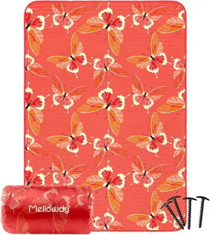 Mellowdy Companion Outdoor Printing Blanket - Waterproof, Wind-Resistant, Warm, Utility Blanket for Camping, Picnic, Stadium, Beach, Gameday, Travel, Foldable with Carrying Bag（Red Butterfly,55x80）