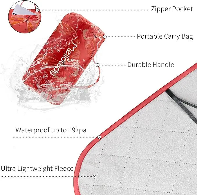 Mellowdy Companion Outdoor Printing Blanket - Waterproof, Wind-Resistant, Warm, Utility Blanket for Camping, Picnic, Stadium, Beach, Gameday, Travel, Foldable with Carrying Bag（Red Butterfly,55x80）