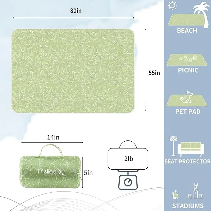 Mellowdy Companion Outdoor Printing Blanket - Waterproof, Wind-resistant, Warm, Utility Blanket for Camping, Picnic, Stadium, Beach, Gameday, Travel, Foldable with Carrying Bag（Spring Butterfly,55x80）